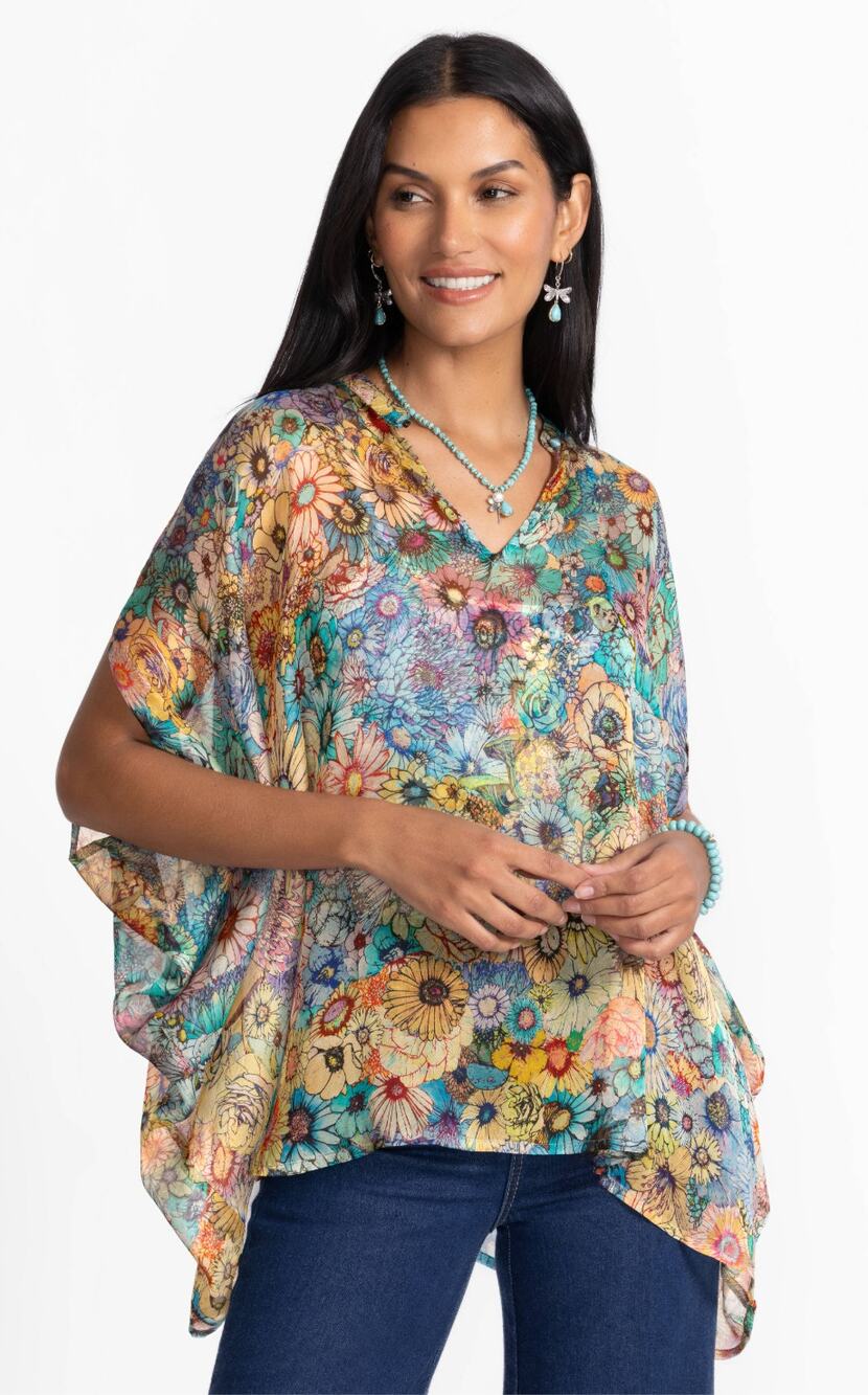 Johnny Was Sasha Silk Poncho Batwing Sleeves Blouse Multicolor Size S/M